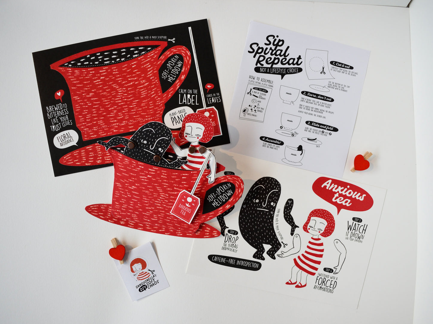 Sip, Spiral, Repeat: Anxious Tea A5 Art Postcard Set